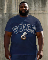 Men's Simple Letter BEACH Coconuts Printed Casual Big Size Short Sleeve T-shirt Shorts Set